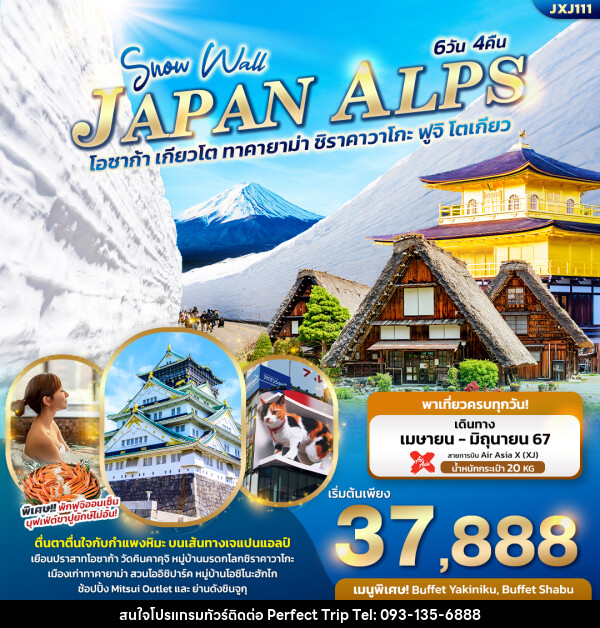 ทัวร์ญี่ปุ่น Snow Wall JAPAN ALPS  โอซาก้า เกียวโต ทาคายาม่า ชิราคาวาโกะ ฟูจิ โตเกียว  - บริษัท เพอร์เฟคทริป คลับ จำกัด