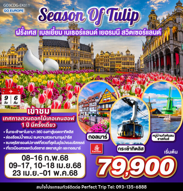 ทัวร์ยุโรป SEASON OF TULIP ฝรั่งเศส เบลเยี่ยม เนเธอร์แลนด์ เยอรมนี สวิตเซอร์แลนด์ - บริษัท เพอร์เฟคทริป คลับ จำกัด