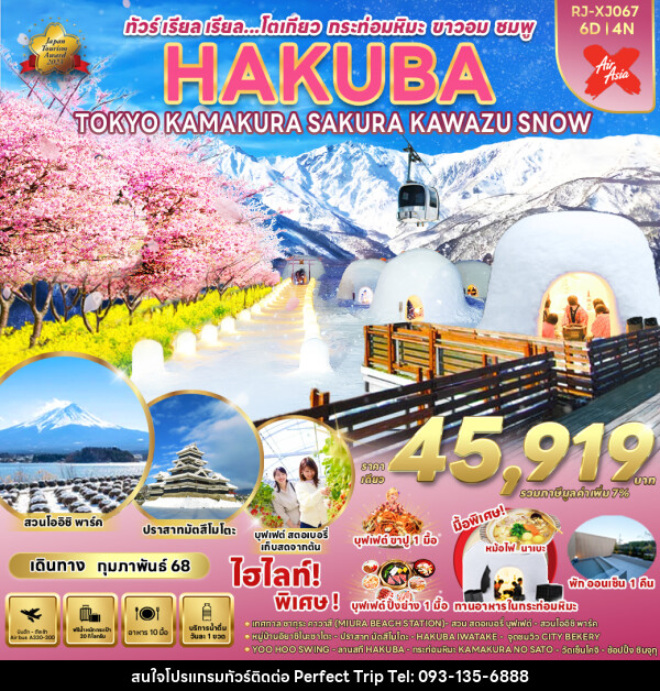 ทัวร์ญี่ปุ่น HAKUBA TOKYO KAMAKURA SAKURA KAWAZU SNOW - บริษัท เพอร์เฟคทริป คลับ จำกัด