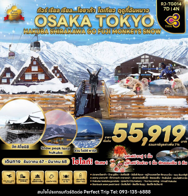 ทัวร์ญี่ปุ่น OSAKA TOKYO HAKUBA SHIRAKAWA GO FUJI MONKEYS SNOW - บริษัท เพอร์เฟคทริป คลับ จำกัด