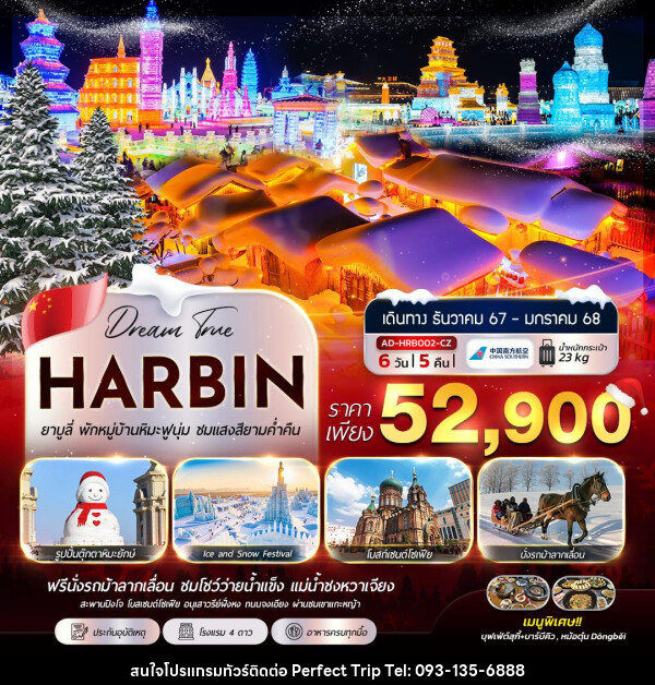 ทัวร์จีน HARBIN ยาบูลี่ พักหมุ่บ้านหิมะฟูนุ่ม ชมแสงสียามค่ำคืน - บริษัท เพอร์เฟคทริป คลับ จำกัด