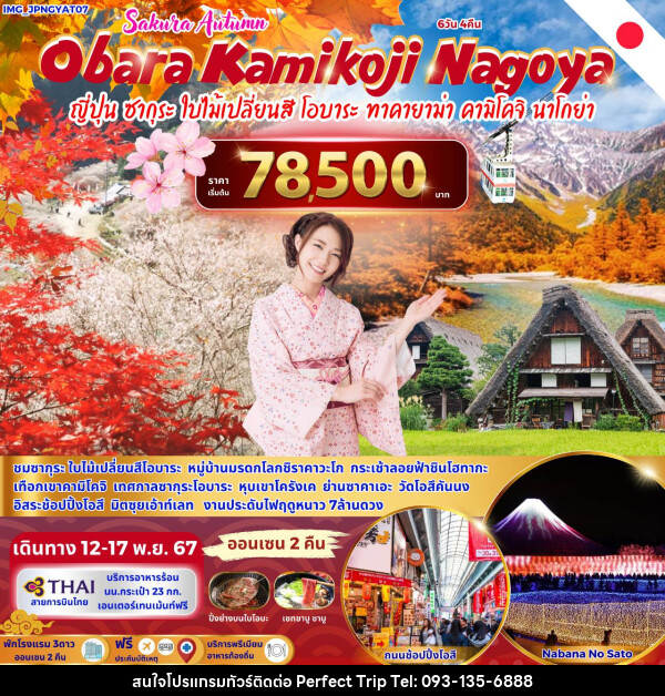 ทัวร์ญี่ปุ่น Sakura Autumn Obara Kamikoji Nagoya - บริษัท เพอร์เฟคทริป คลับ จำกัด