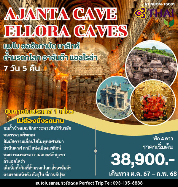 ทัวร์อินเดีย AJANTA CAVE ELLORA CAVES มุมไบ ออรังกาบัด นาสิกห์ ถ้ำมรดกโลก อาจันต้า แอลโรล่า - บริษัท เพอร์เฟคทริป คลับ จำกัด