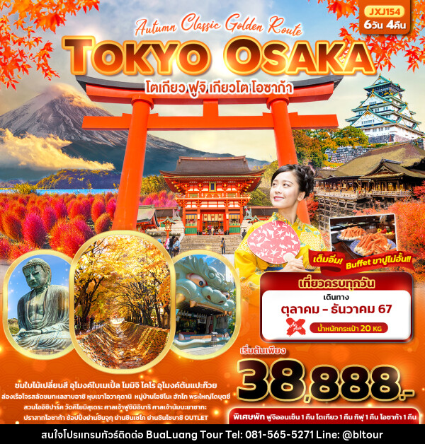 ทัวร์ญี่ปุ่น Autumn Classic Golden Route TOKYO OSAKA โตเกียว ฟูจิ เกียวโต โอซาก้า  - บริษัท บัวหลวง ทัวร์ แอนด์ เทรดดิ้ง จำกัด