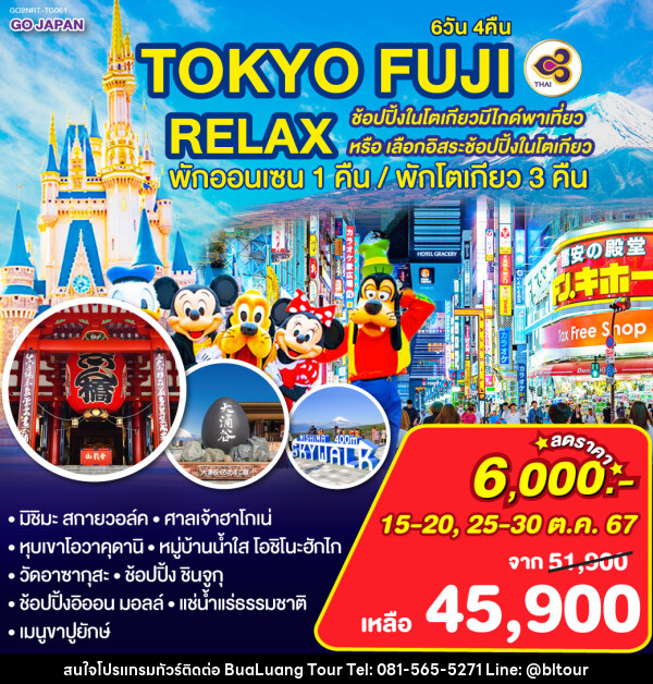 ทัวร์ญี่ปุ่น TOKYO FUJI RELAX ช้อปปิ้งในโตเกียวโดยมีไกด์พาเที่ยว หรือ เลือกอิสระช้อปปิ้งในโตเกียว - บริษัท บัวหลวง ทัวร์ แอนด์ เทรดดิ้ง จำกัด