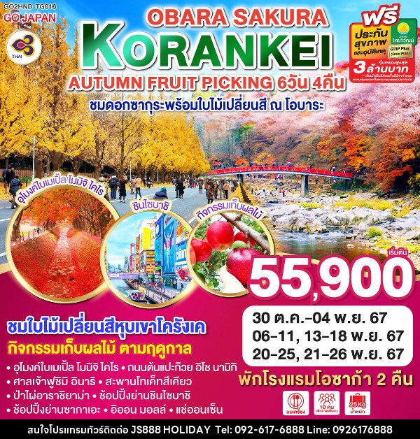 ทัวร์ญี่ปุ่น KORANKEI OBARA SAKURA & AUTUMN FRUIT PICKING - JS888 Holiday