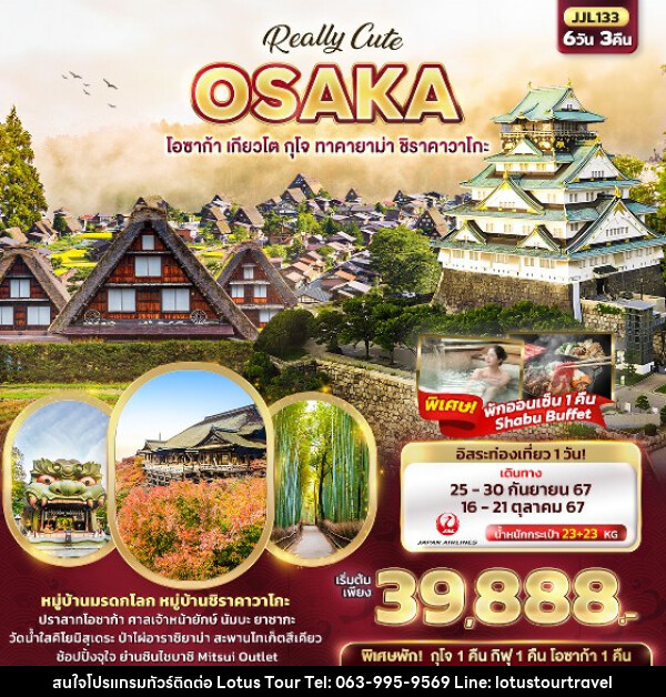 ทัวร์ญี่ปุ่น OSAKA เกียวโต กุโจ ทาคายาม่า ชิราคาวาโกะ  - บริษัท โลตัสทัวร์ แอนด์ ทราเวล