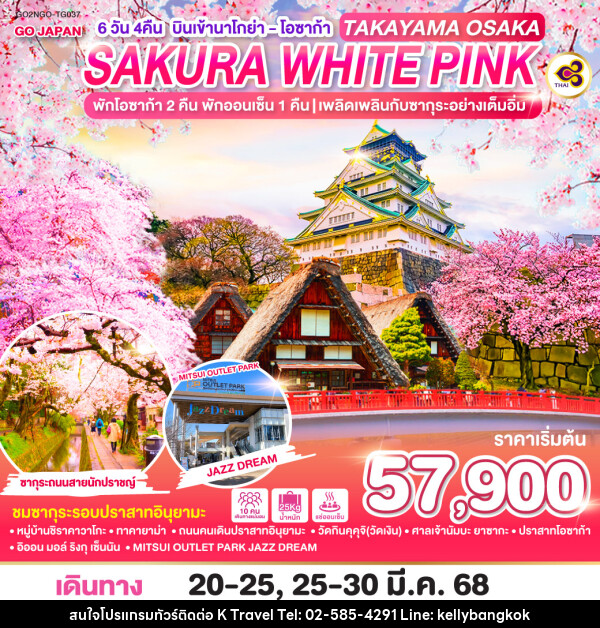 ทัวร์ญี่ปุ่น TAKAYAMA OSAKA SAKURA WHITE PINK - KTravel And Experience