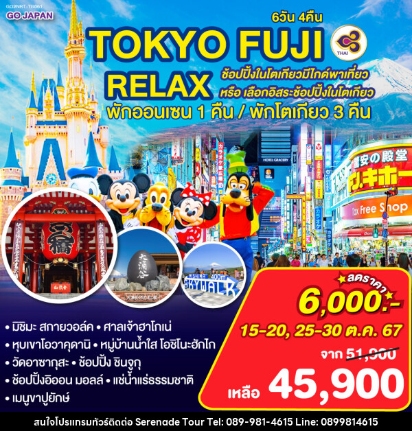 ทัวร์ญี่ปุ่น TOKYO FUJI RELAX ช้อปปิ้งในโตเกียวโดยมีไกด์พาเที่ยว หรือ เลือกอิสระช้อปปิ้งในโตเกียว - บริษัท เซเรเนด ทัวร์ จำกัด