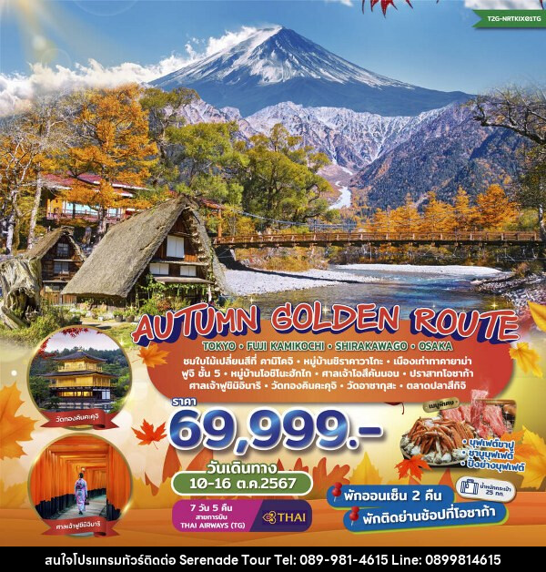 ทัวร์ญี่ปุ่น Autumn Golden Route...Tokyo Fuji Kamikochi Shirakawago Osaka  - บริษัท เซเรเนด ทัวร์ จำกัด
