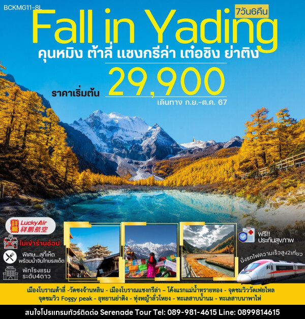 ทัวร์จีน Fall in Yading คุนหมิง ต้าลี่ แชงกรีล่า เต๋อซิง ย่าติง - บริษัท เซเรเนด ทัวร์ จำกัด