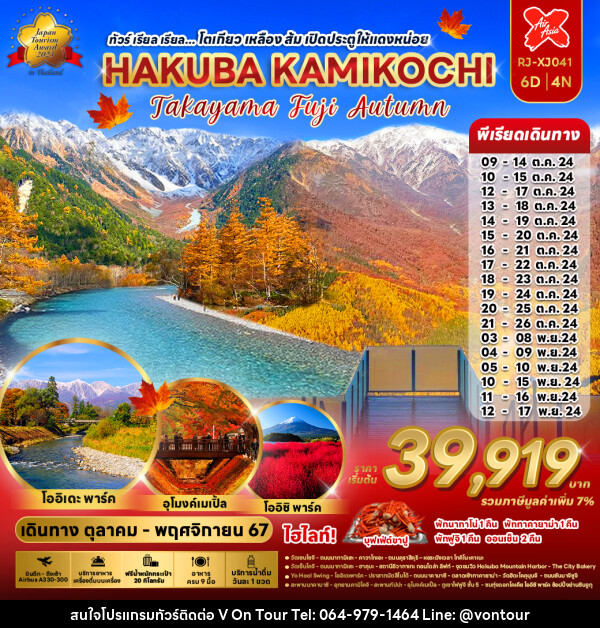 ทัวร์ญี่ปุ่น โตเกียว เหลือง ส้ม เปิดประตูให้แดงหน่อย HAKUBA KAMIKOCHI - บริษัท อเมซเลเซอร์ จำกัด