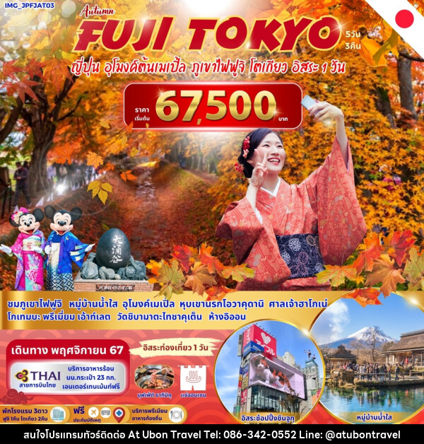 ทัวร์ญี่ปุ่น FUJI TOKYO ญี่ปุ่น อุโมงค์ต้นเมเปิ้ล ภูเขาไฟฟูจิ โตเกียว อิสระ 1 วัน - At Ubon Travel Co.,Ltd.