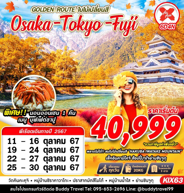 ทัวร์ญี่ปุ่น GOLDEN ROUTE ใบไม้เปลี่ยนสี Osaka Tokyo Fuji - บัดดี้ ทราเวล