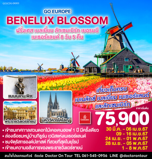 ทัวร์ยุโรป BENELUX BLOSSOM  ฝรั่งเศส เบลเยี่ยม ลักเซมเบิร์ก เยอรมนี เนเธอร์แลนด์  - บริษัท ด็อกเตอร์ ออน ทัวร์ เทรเวิล แอนด์ เอเจนซี่ จำกัด
