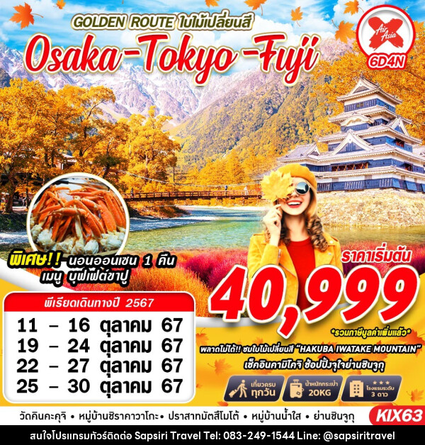 ทัวร์ญี่ปุ่น GOLDEN ROUTE ใบไม้เปลี่ยนสี Osaka Tokyo Fuji - ห้างหุ้นส่วนจำกัด ทรัพย์ศิริ เอเจนซี