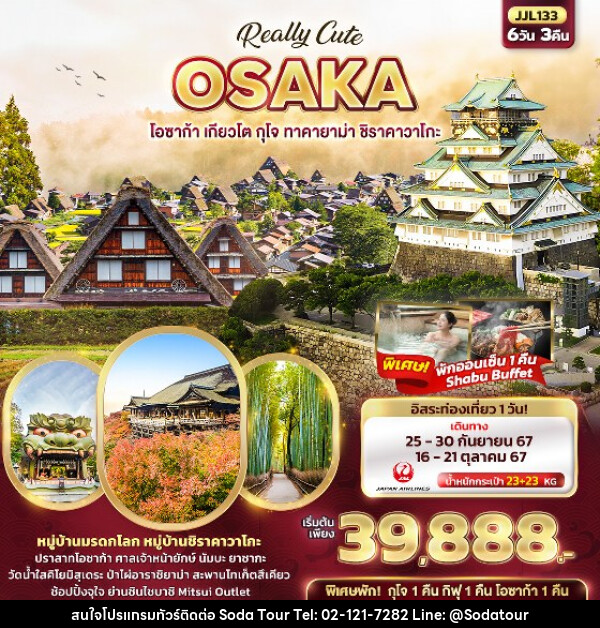 ทัวร์ญี่ปุ่น OSAKA เกียวโต กุโจ ทาคายาม่า ชิราคาวาโกะ  - บริษัท โซดา เมนเนจเมนท์ จำกัด