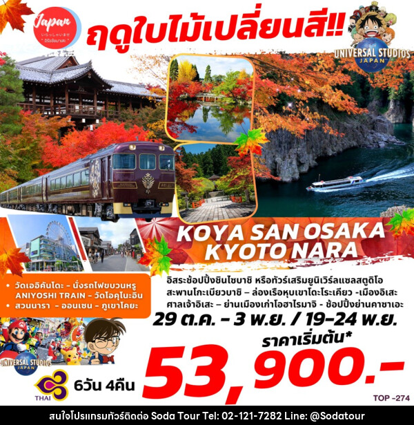 ทัวร์ญี่ปุ่น ฤดูใบไม้เปลี่ยนสี KOYA SAN OSAKA KYOTO NARA  - บริษัท โซดา เมนเนจเมนท์ จำกัด