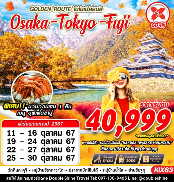 ทัวร์ญี่ปุ่น GOLDEN ROUTE ใบไม้เปลี่ยนสี Osaka Tokyo Fuji - บริษัท ดับเบิล ชายน์ ทราเวล จำกัด