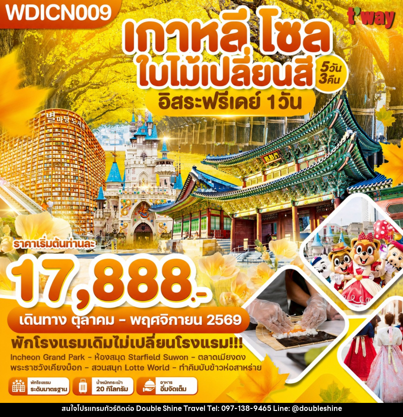 ทัวร์เกาหลี โซล ใบไม้เปลี่ยนสี อิสระฟรีเดย์ 1 วัน - บริษัท ดับเบิล ชายน์ ทราเวล จำกัด
