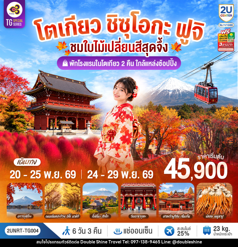 ทัวร์ญี่ปุ่น โตเกียว ชิซุโอกะ ฟูจิ นั่งกระเช้าคาจิคาจิ ชมใบไม้เปลี่ยนสีสุดจึ้ง - บริษัท ดับเบิล ชายน์ ทราเวล จำกัด