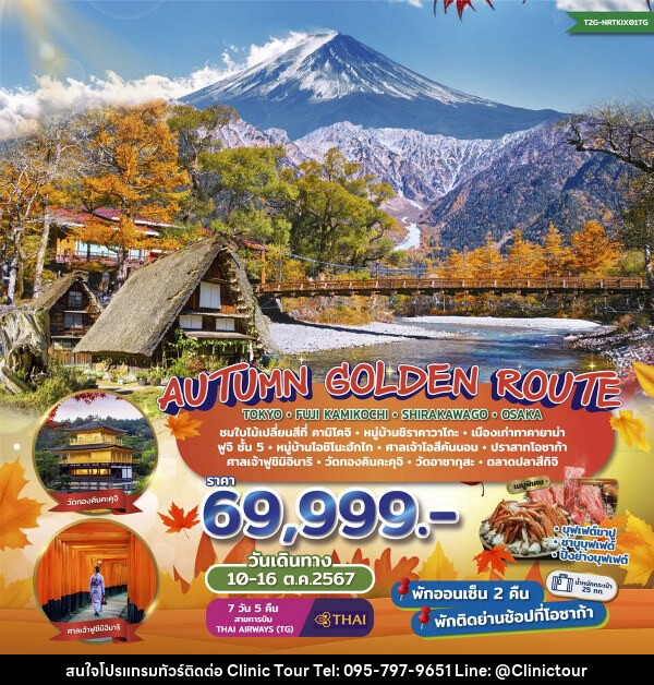 ทัวร์ญี่ปุ่น Autumn Golden Route...Tokyo Fuji Kamikochi Shirakawago Osaka  - บริษัท คลินิค ทัวร์ จำกัด