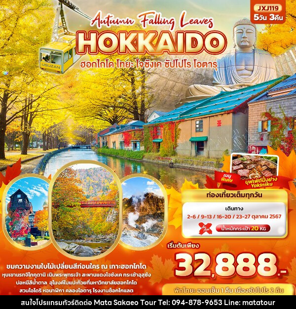 ทัวร์ญี่ปุ่น Hokkaido Autumn Falling Leaves  ฮอกไกโด โทยะ โจซังเค ซัปโปโร โอตารุ  - หจก.มาตา สระแก้วทัวร์