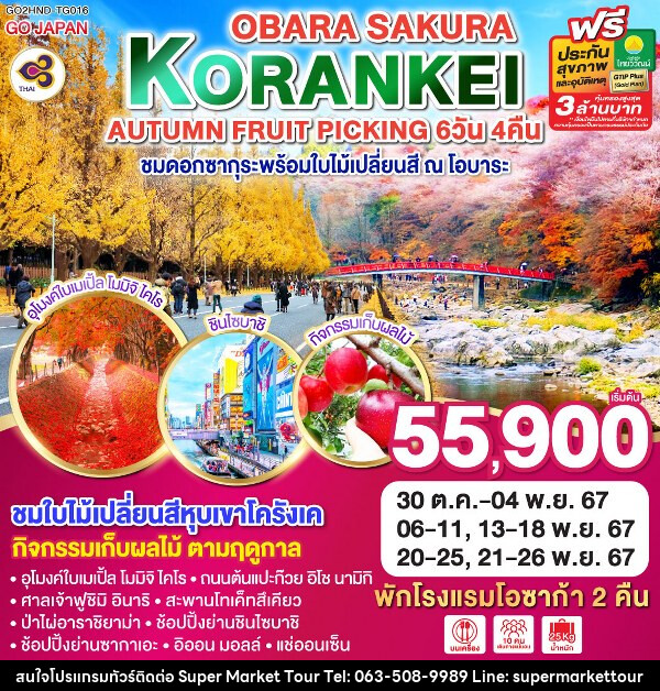 ทัวร์ญี่ปุ่น KORANKEI OBARA SAKURA & AUTUMN FRUIT PICKING - บริษัท ซุปเปอร์มาร์เก็ตทัวร์ จำกัด