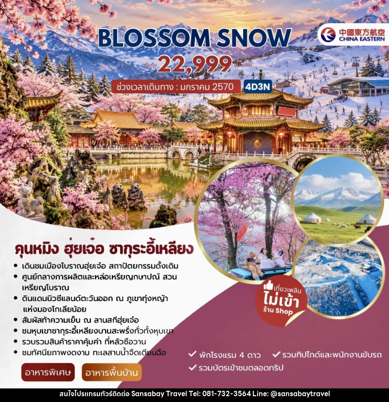 ทัวร์จีน BLOSSOM SNOW คุนหมิง ฮุ่ยเจ๋อ ซากุระอี้เหลียง - แสนสบาย แทรเวล