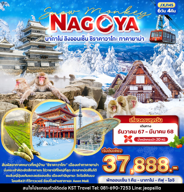 ทัวร์ญี่ปุ่น Snow Monkey NAGOYA นากาโน่ ลิงออนเซ็น ชิราคาวาโกะ ทาคายาม่า - KST TRAVEL