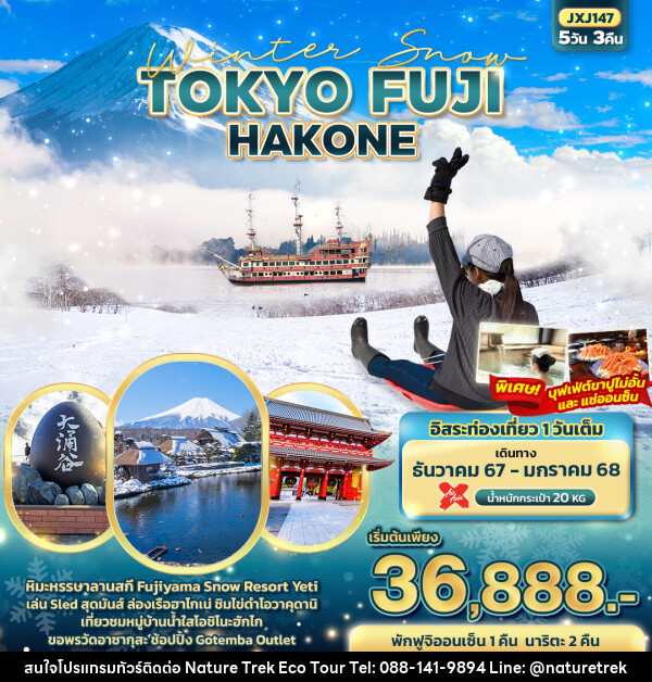 ทัวร์ญี่ปุ่น Winter Snow FUJI TOKYO NARITA HAKONE  - NATURE TREK ECO TOUR & TRAVEL