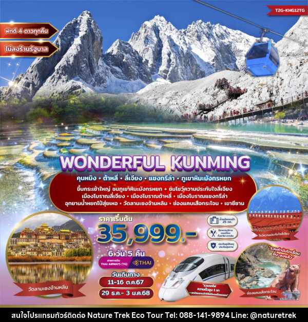 ทัวร์จีน WONDERFUL KUNMING คุนหมิง ต้าหลี่ ลี่เจียง แชงกรีล่า ภูเขาหิมะมังกรหยก - NATURE TREK ECO TOUR & TRAVEL