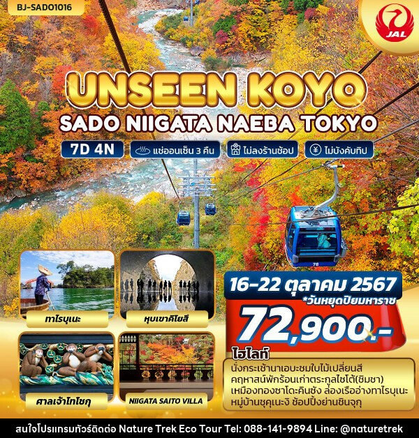 ทัวร์ญี่ปุ่น TOKYO FUJI KAMIKOCHIUNSEEN KOYO SADO NIIGATA NAEBA TOKYO - NATURE TREK ECO TOUR & TRAVEL