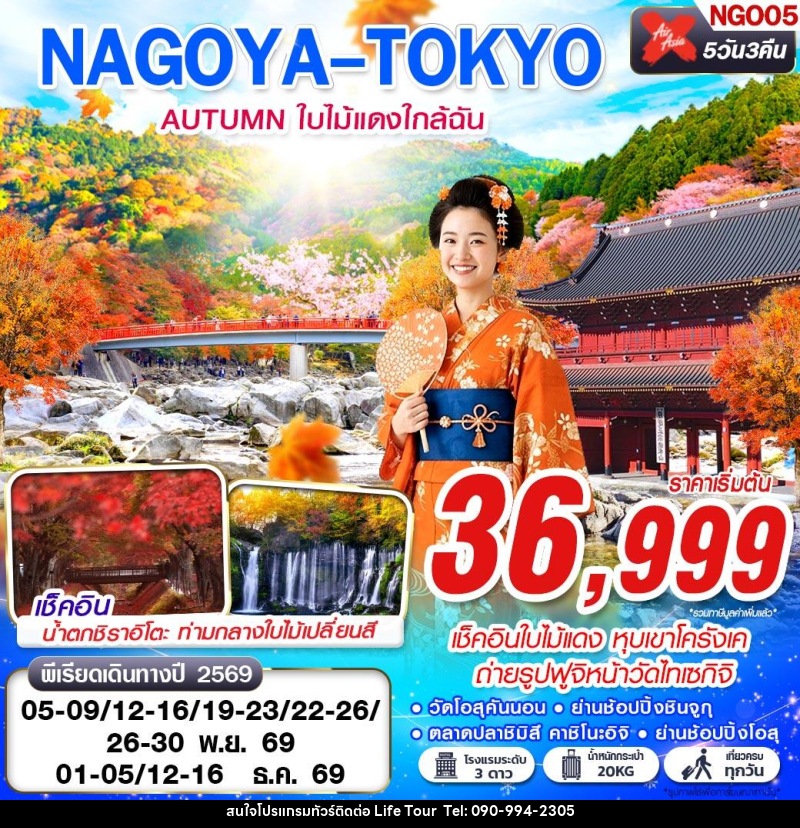 ทัวร์ญี่ปุ่น NAGOYA-TOKYO AUTUMN ใบไม้แดงใกล้ฉัน (เที่ยวเต็ม) - ไลฟ์ ทัวร์