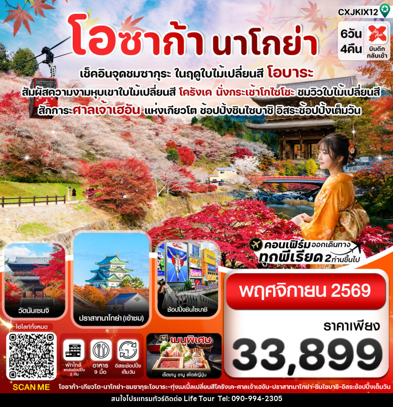 ทัวร์ญี่ปุ่น โอซาก้า นาโกย่า เช็คอินจุดชมซากุระ ในฤดูใบไม้เปลี่ยนสี โอบาระ - ไลฟ์ ทัวร์