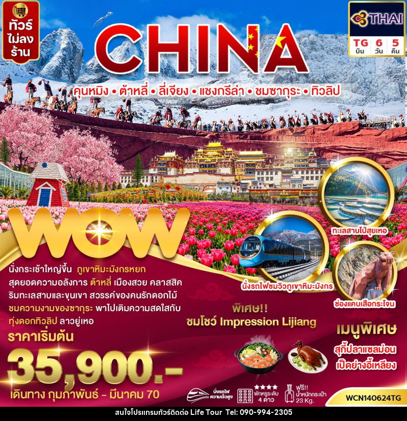 ทัวร์จีน คุนหมิง ต้าหลี่ ลี่เจียง แชงกรีล่า ชมซากุระ+ทิวลิป - ไลฟ์ ทัวร์