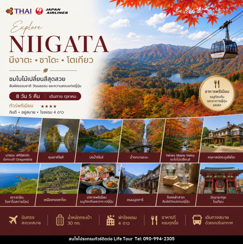 ทัวร์ญี่ปุ่น Wonderful Nigata นีงาตะ ซาโดะ โตเกียว - ไลฟ์ ทัวร์