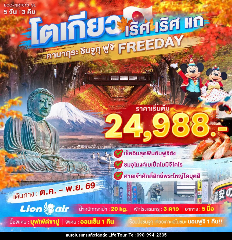 ทัวร์ญี่ปุ่น TOKYO เริศ เริศแก คามากุระ ชินจูกุ ฟูจิ FREEDAY - ไลฟ์ ทัวร์