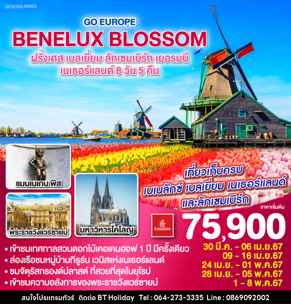 ทัวร์ยุโรป BENELUX BLOSSOM  ฝรั่งเศส เบลเยี่ยม ลักเซมเบิร์ก เยอรมนี เนเธอร์แลนด์  - บริษัท บีที ฮอลิเดย์ จำกัด