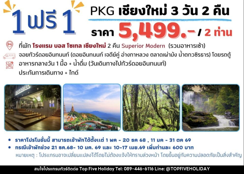 แพ็คเกจทัวร์เชียงใหม่ 1 ฟรี 1 - บริษัท ท็อปไฟว์ ฮอลิเดย์ จำกัด