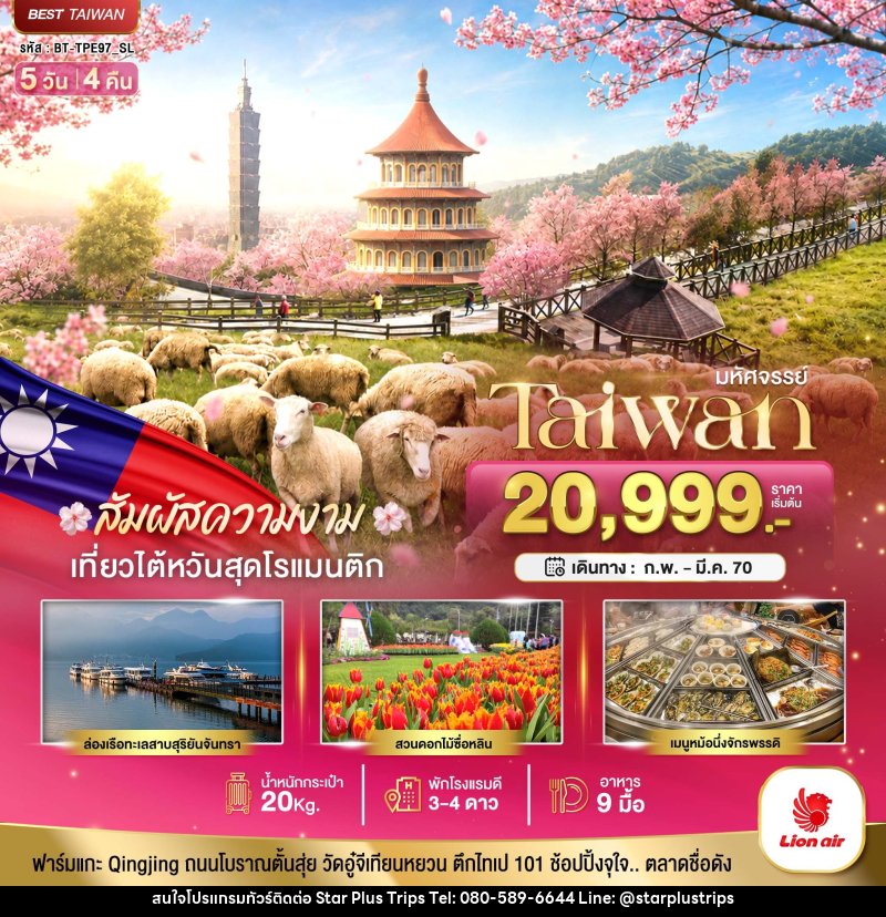 ทัวร์ไต้หวัน มหัศจรรย์ TAIWAN ฟาร์มแกะชิงจิ้ง สัมผัสความงามของดอกซากุระ - บริษัท สตาร์ พลัส ทริปส์ จำกัด
