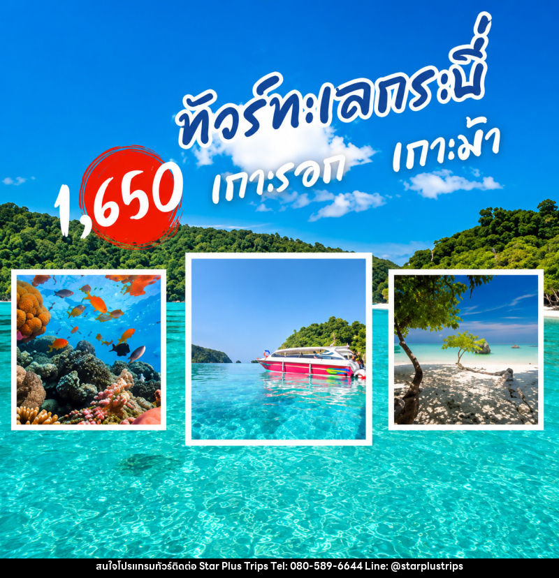 แพ็คเกจทัวร์กระบี่ เกาะรอก เกาะม้า - บริษัท สตาร์ พลัส ทริปส์ จำกัด