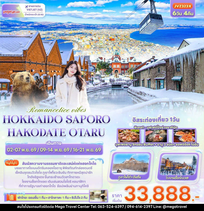 ทัวร์ญี่ปุ่น Romantice vibes HOKKAIDO SAPPORO OTARU TOYA HAKODATE - บริษัท เมกะ ทราเวล จำกัด