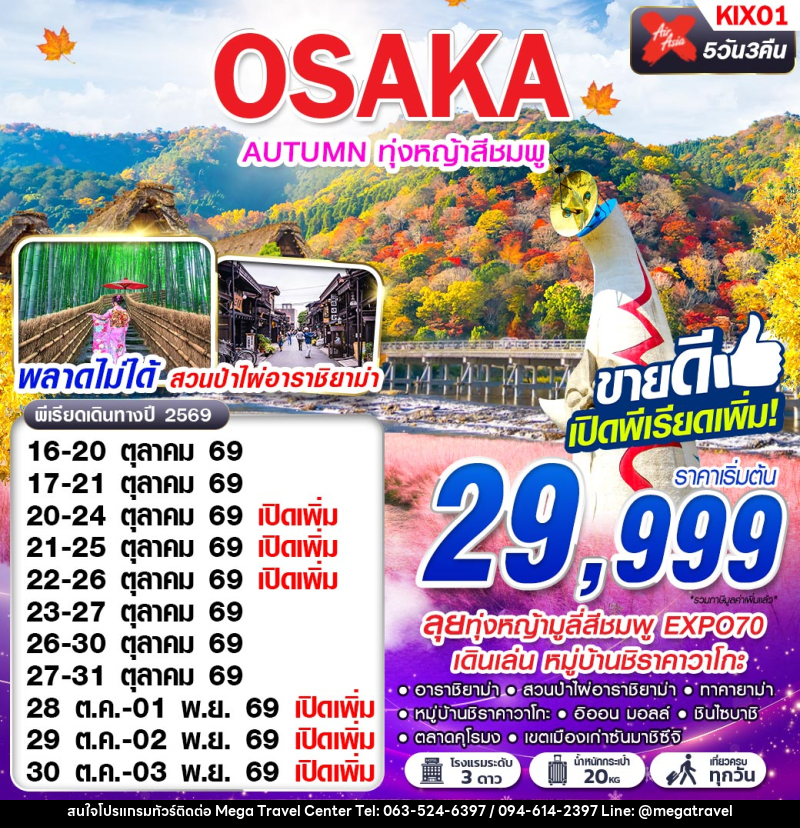 ทัวร์ญี่ปุ่น OSAKA AUTUMN ทุ่งหญ้าสีชมพู (เที่ยวเต็ม) - บริษัท เมกะ ทราเวล จำกัด