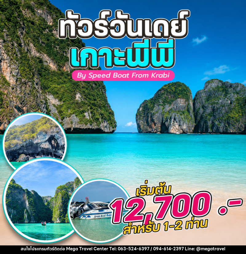 แพ็คเกจทัวร์กระบี่ ทัวร์วันเดย์ เกาะพีพี By Speed Boat From Krabi - บริษัท เมกะ ทราเวล จำกัด