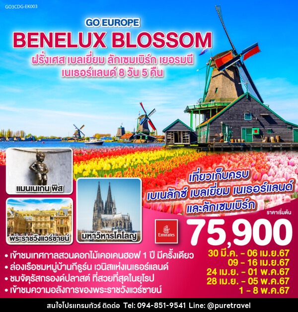 ทัวร์ยุโรป BENELUX BLOSSOM  ฝรั่งเศส เบลเยี่ยม ลักเซมเบิร์ก เยอรมนี เนเธอร์แลนด์  - บริษัท เพียว ทราเวล จำกัด