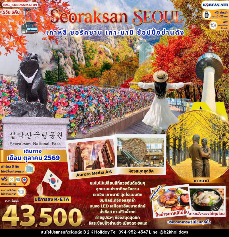 ทัวร์เกาหลี Seoraksan Seoul เกาหลี ชมใบไม้เปลี่ยนสี ซอรัคซาน เกาะนามิสุดโรแมนติก - B2K HOLIDAYS ทัวร์เกาหลี Seoraksan Seoul เกาหลี ชมใบไม้เปลี่ยนสี ซอรัคซาน เกาะนามิสุดโรแมนติก - B2K HOLIDAYS