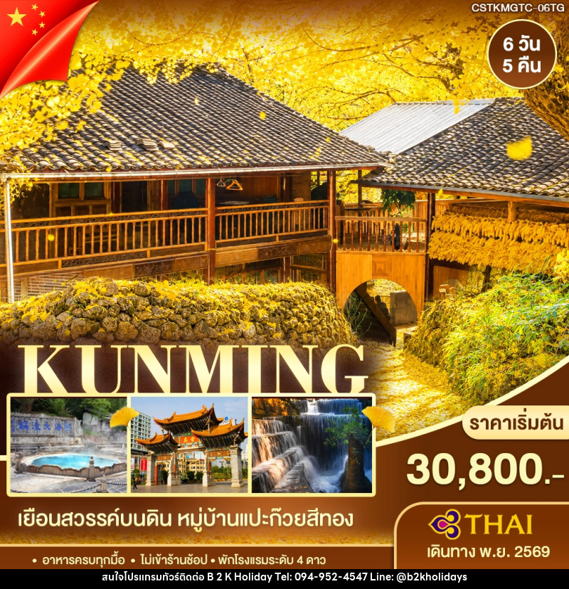 ทัวร์จีน คุนหมิง ต้าหลี่ เถิงชง หมู่บ้านแปะก๊วย - B2K HOLIDAYS