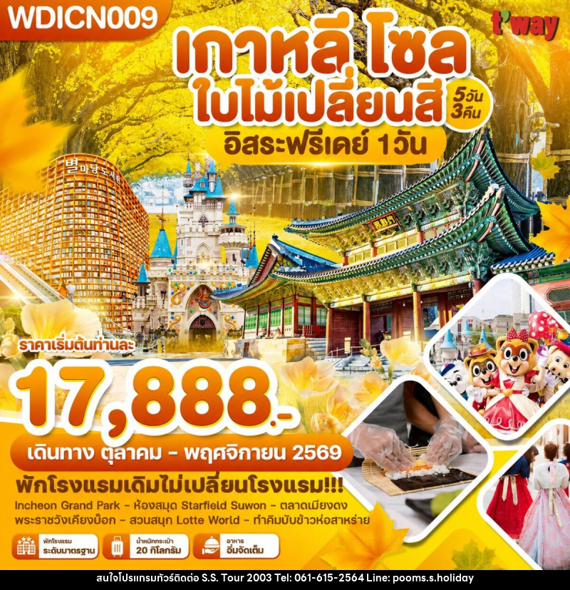 ทัวร์เกาหลี โซล ใบไม้เปลี่ยนสี อิสระฟรีเดย์ 1 วัน - บริษัท เอส.เอส.ฮอลิเดย์ (2003) จำกัด ทัวร์เกาหลี โซล ใบไม้เปลี่ยนสี อิสระฟรีเดย์ 1 วัน - บริษัท เอส.เอส.ฮอลิเดย์ (2003) จำกัด