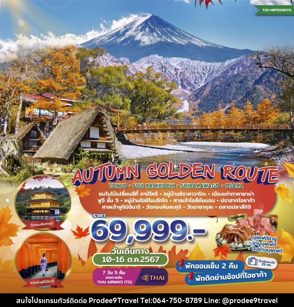 ทัวร์ญี่ปุ่น Autumn Golden Route...Tokyo Fuji Kamikochi Shirakawago Osaka  - บริษัท โปรดี9 จำกัด